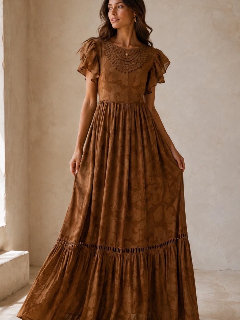NWT Ollari Mabel Maxi Dress Army Green Textured Floral Ren Fair Festival Small - Picture 13 of 13
